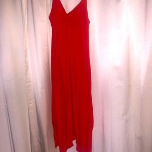 Coral jagged edged mid calf length dress